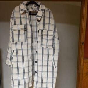 Ava & Viv Cream and Navy Plaid Button-Up Jacket